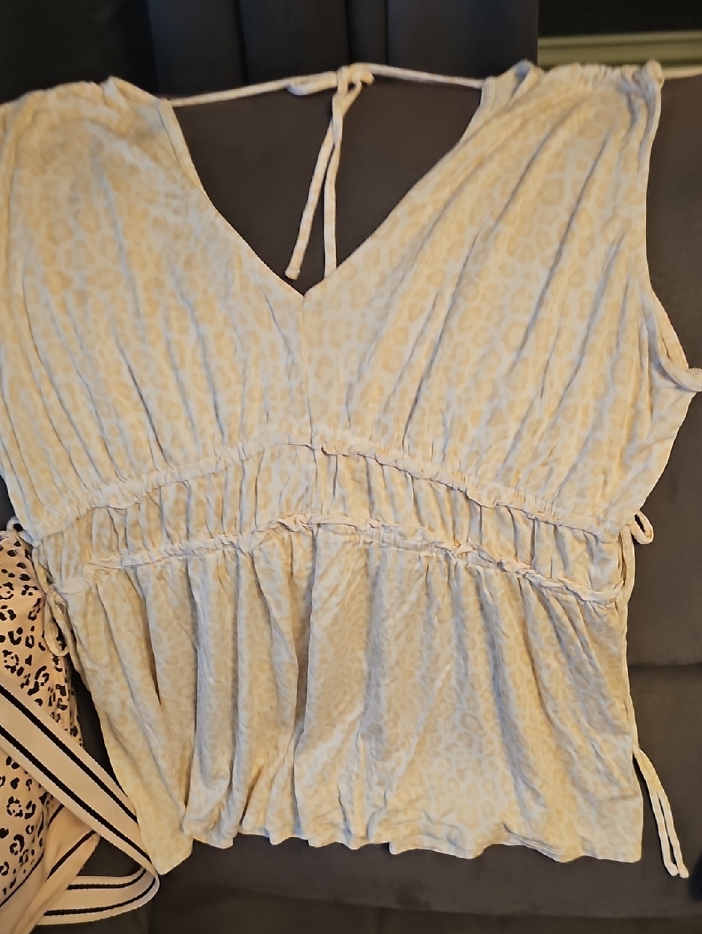 Maurices Beige and Cream Leopard-Accent Peplum Top